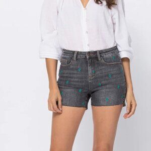 Judy Blue High Rise Cactus Embroidered Denim Jean Shorts Size S